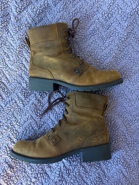 Clarks Olive Brown Leather Lace-Up Ankle Boots